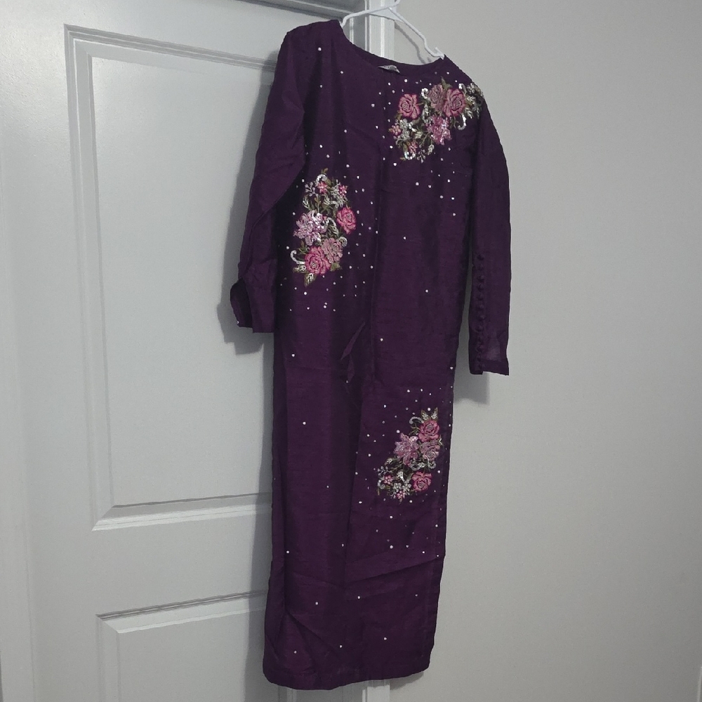 Vanya Purple Floral Embellished Dress- Size MEDIUM